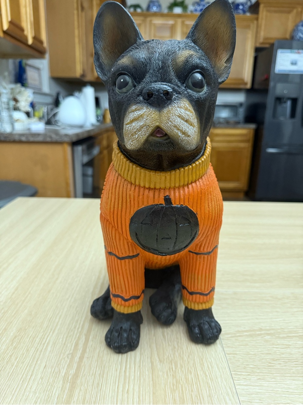 Decorative Black Dog Figurine in Orange Sweater - Seasonal Pet Décor